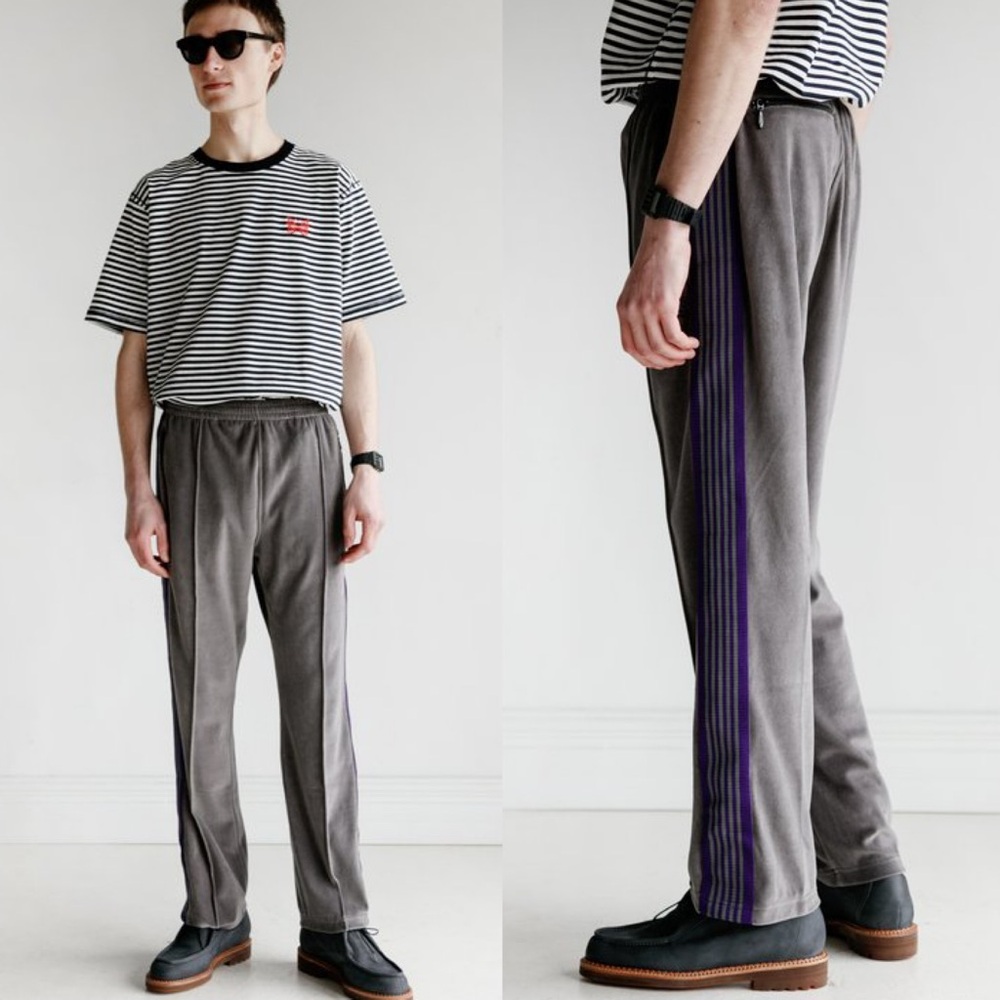 Needles Velour Narrow Track Pants Elastic Waist Drawstring Gray‎ Sz S Streetwear
